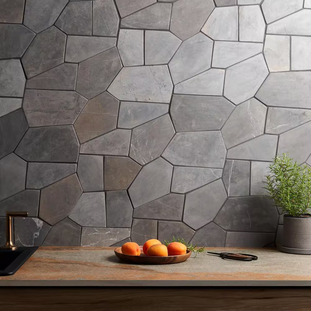 Countryside Organica Java Gray 11.81 In. X 19.68 In. Honed Marble Mosaic Floor a