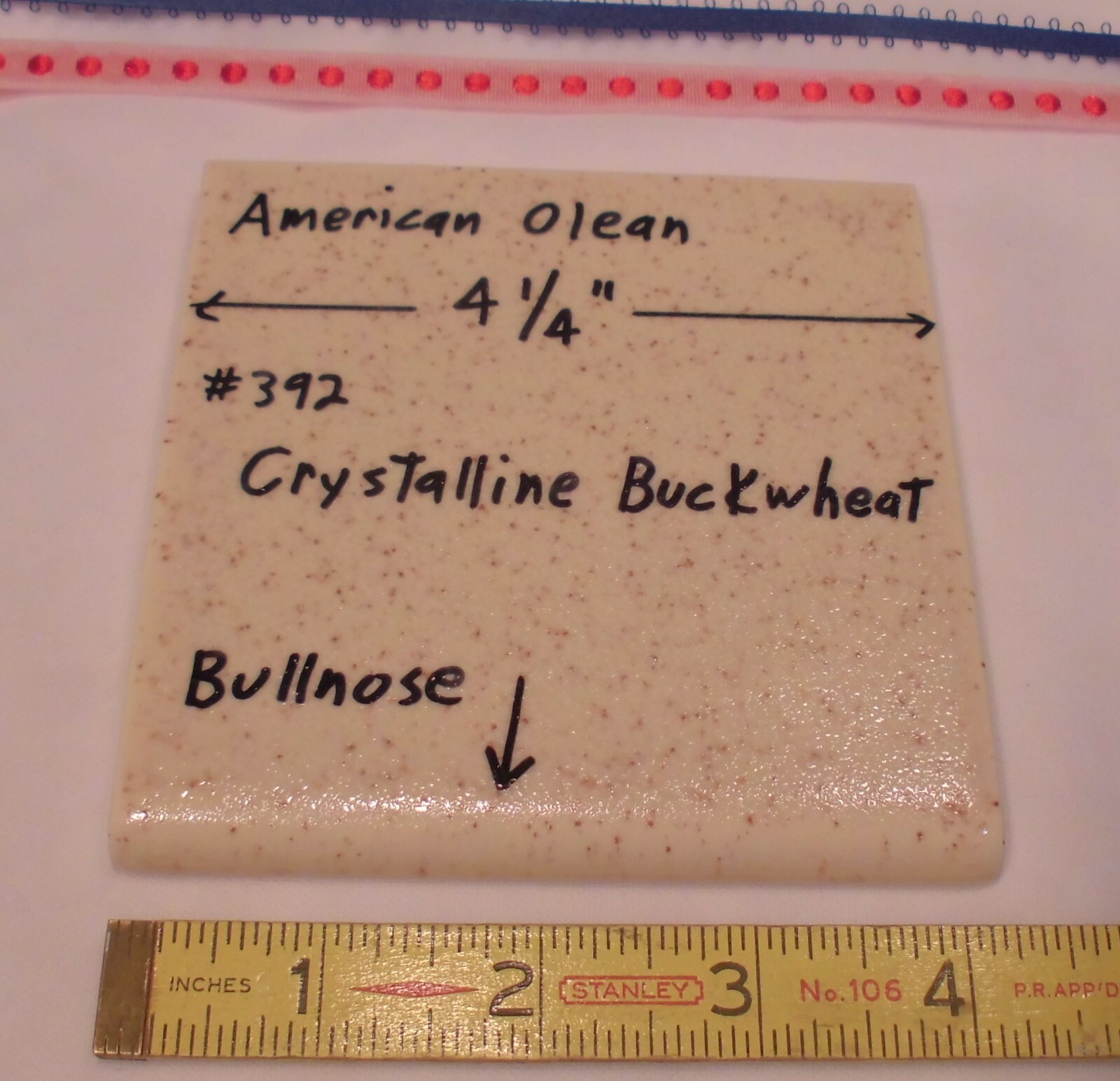 1 pc. *Crystalline Buckwheat* 4-1/4″ Ceramic Bullnose Tile by American Olean NOS