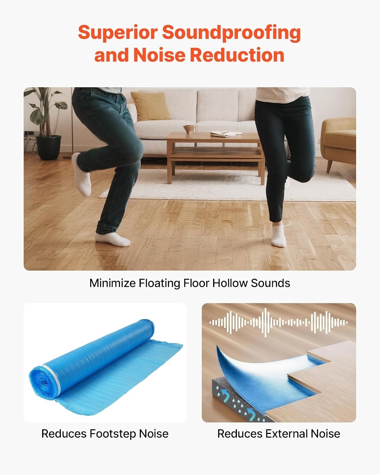 VEVOR Floor Underlayment 600 sq ft 3-in-1 Heavy Duty EPE Foam Padding