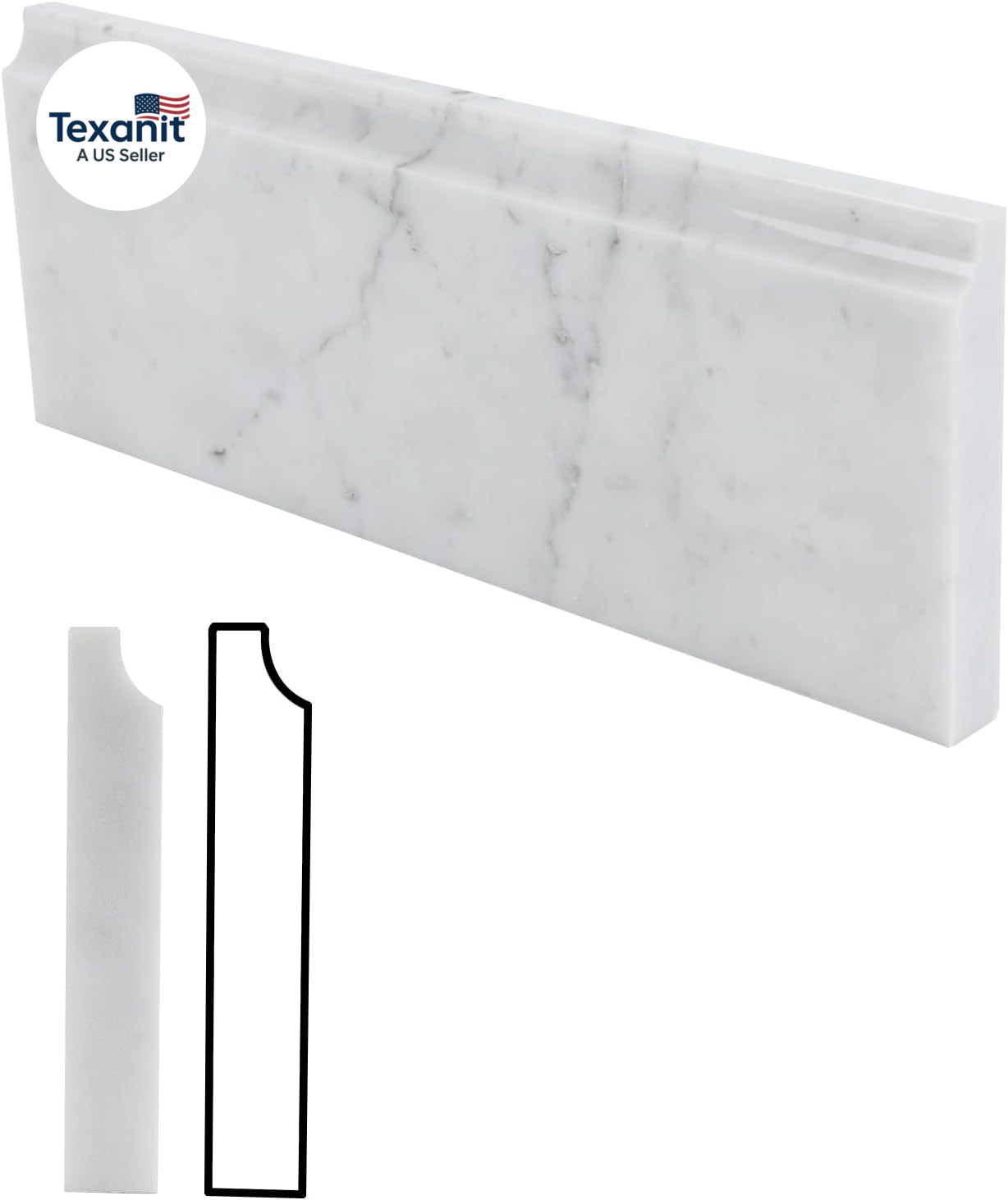 4 PCS Carrara Marble Baseboard for Kitchen Bathroom Floor Shower, White Marble T