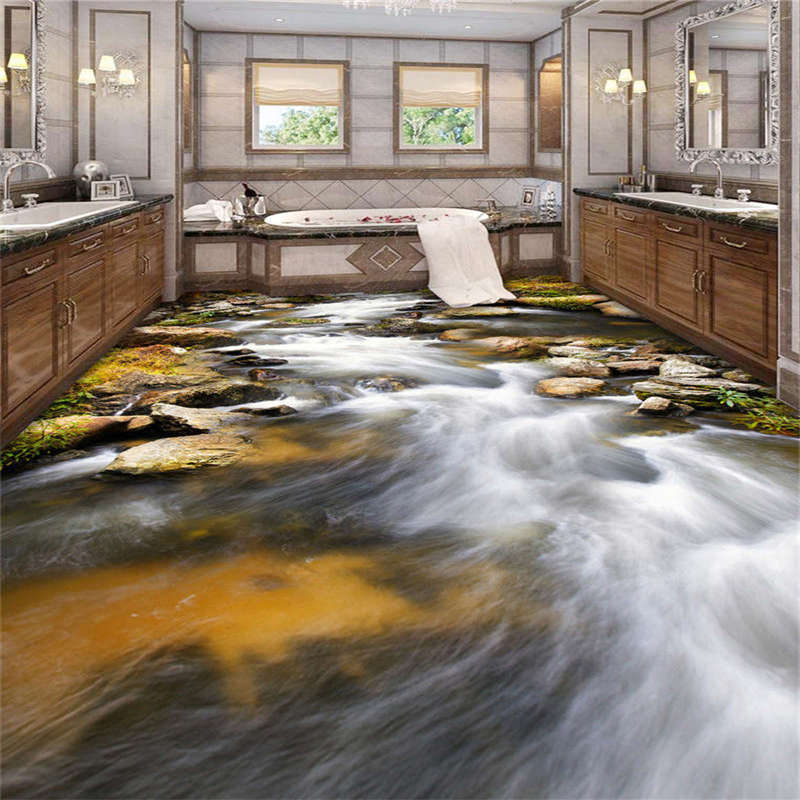 Autumn Clear River Rock 3D Floor Mural Photo Flooring Wallpaper Home Printing