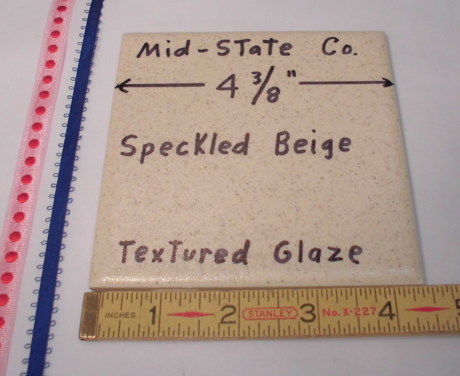 1 pc. *Speckled Beige* Ceramic Tile 4-3/8″ by Mid-State; Matte Lightly Textured