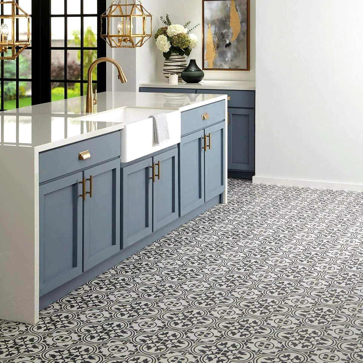 12×12 Flora Black White Encaustic Decorative Ceramic Floor Wall Tile (BOX OF 10)