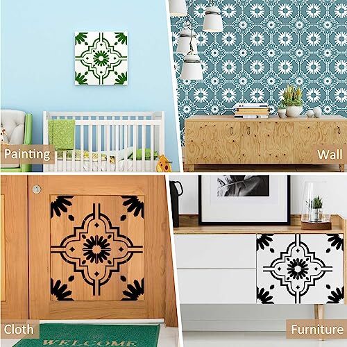 4 Pieces Reusable Tile Stencil 12 x 12 Inches Wall Templates Tile Trendy Style