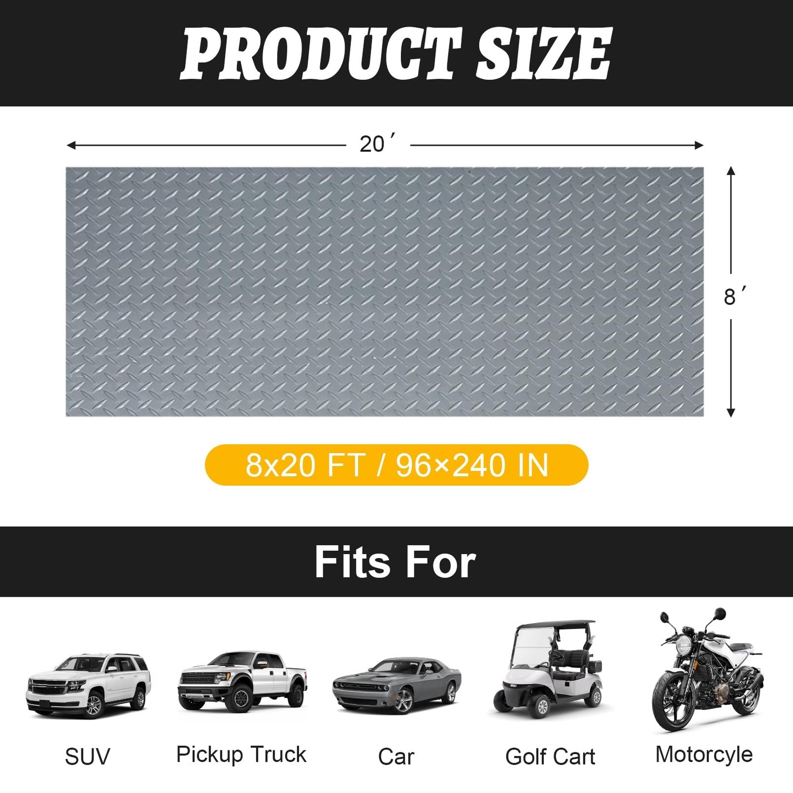 8×20 FT Garage Floor Mat, 2.8mm Thickened Flooring Roll Diamond Plate PVC Rub…