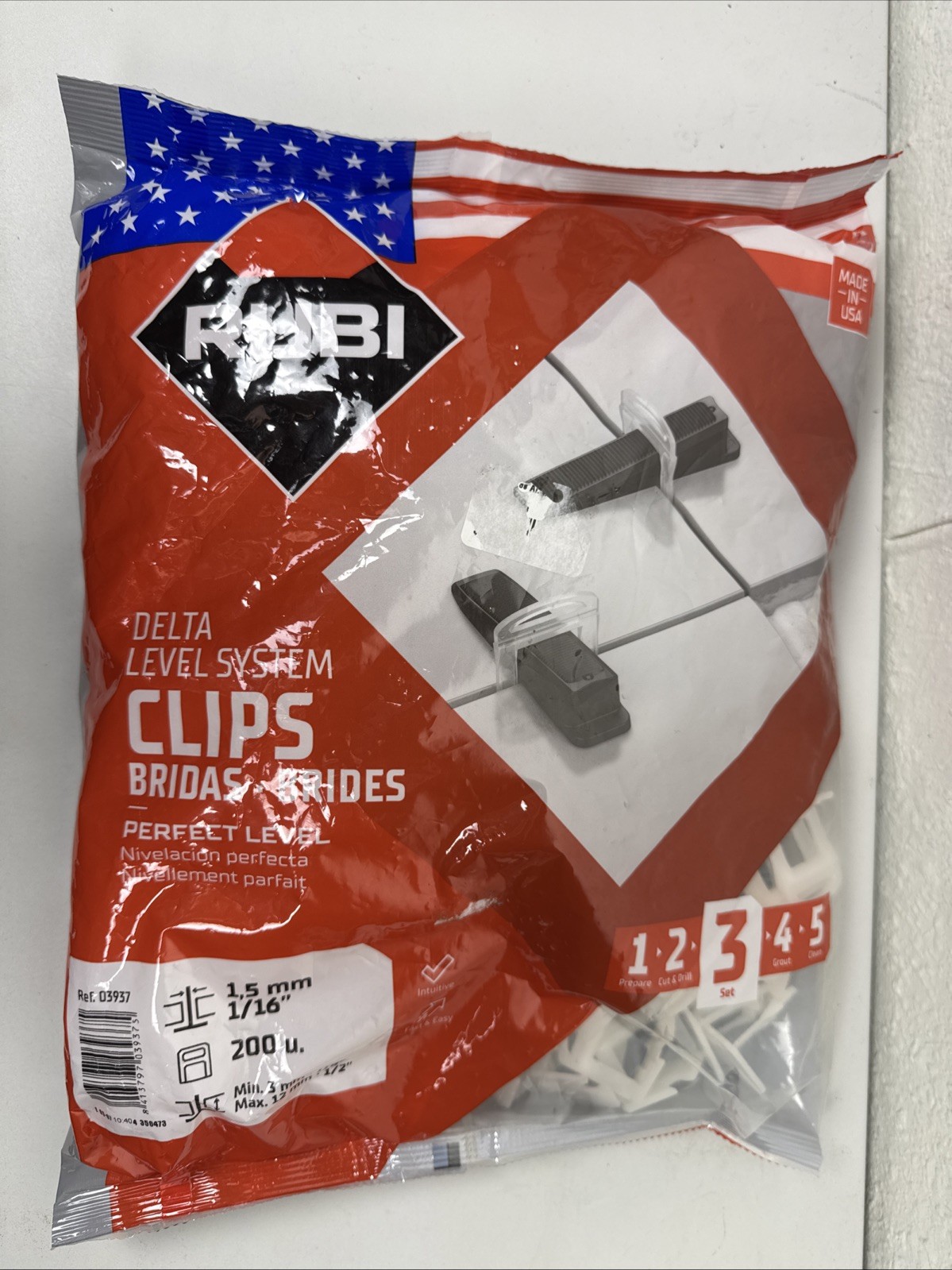 Rubi Delta Level System Clips 1.5mm 1/16” 200 Count Bag of 200 Brand New Sealed