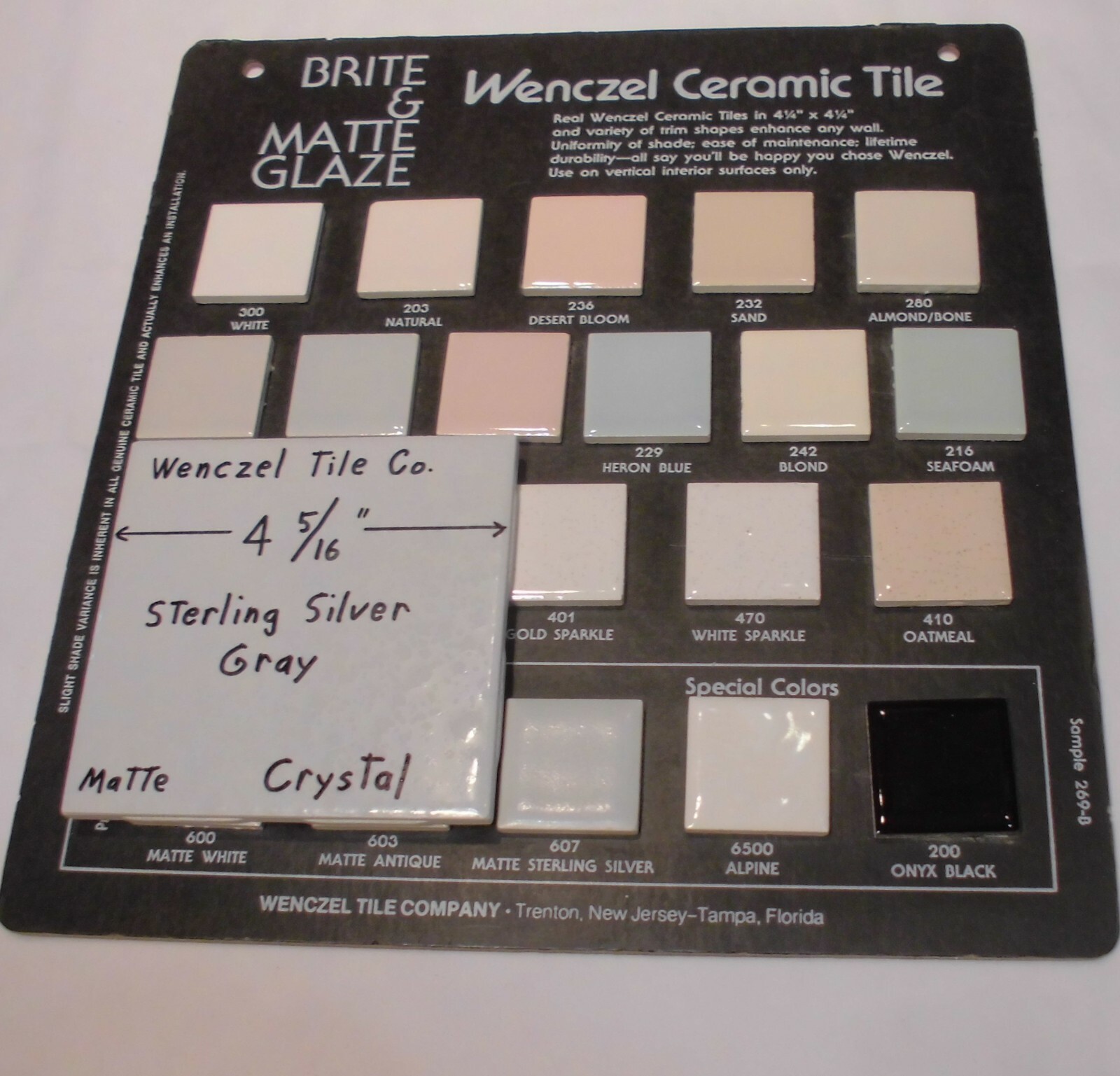 1 pc. Sterling Silver – Gray: Crystal Glaze; Ceramic Tile by Wenczel Co. 4-5/16″