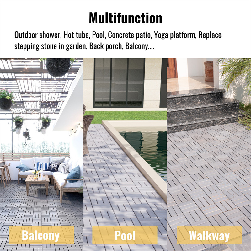 12″x12” Interlocking Deck Tiles Checker Pattern Acacia Wood Outdoor Flooring