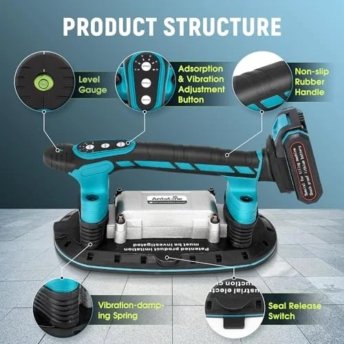 Tile Vibration Tool 283mm Suction Cup 882lbs/400kg, Handheld Tile Installation,.