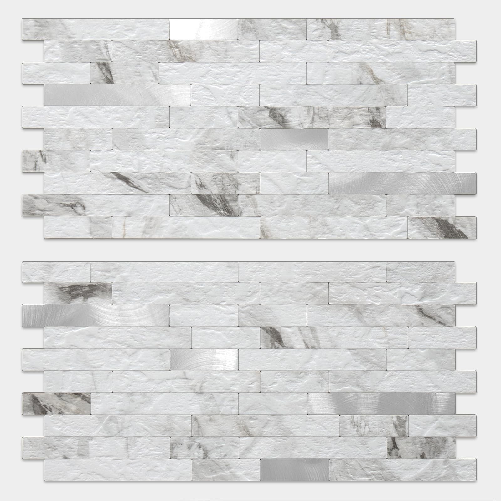 20 Sheets White Marble Peel and Stick Backsplash Tile, Faux Stone PVC Mixed M…