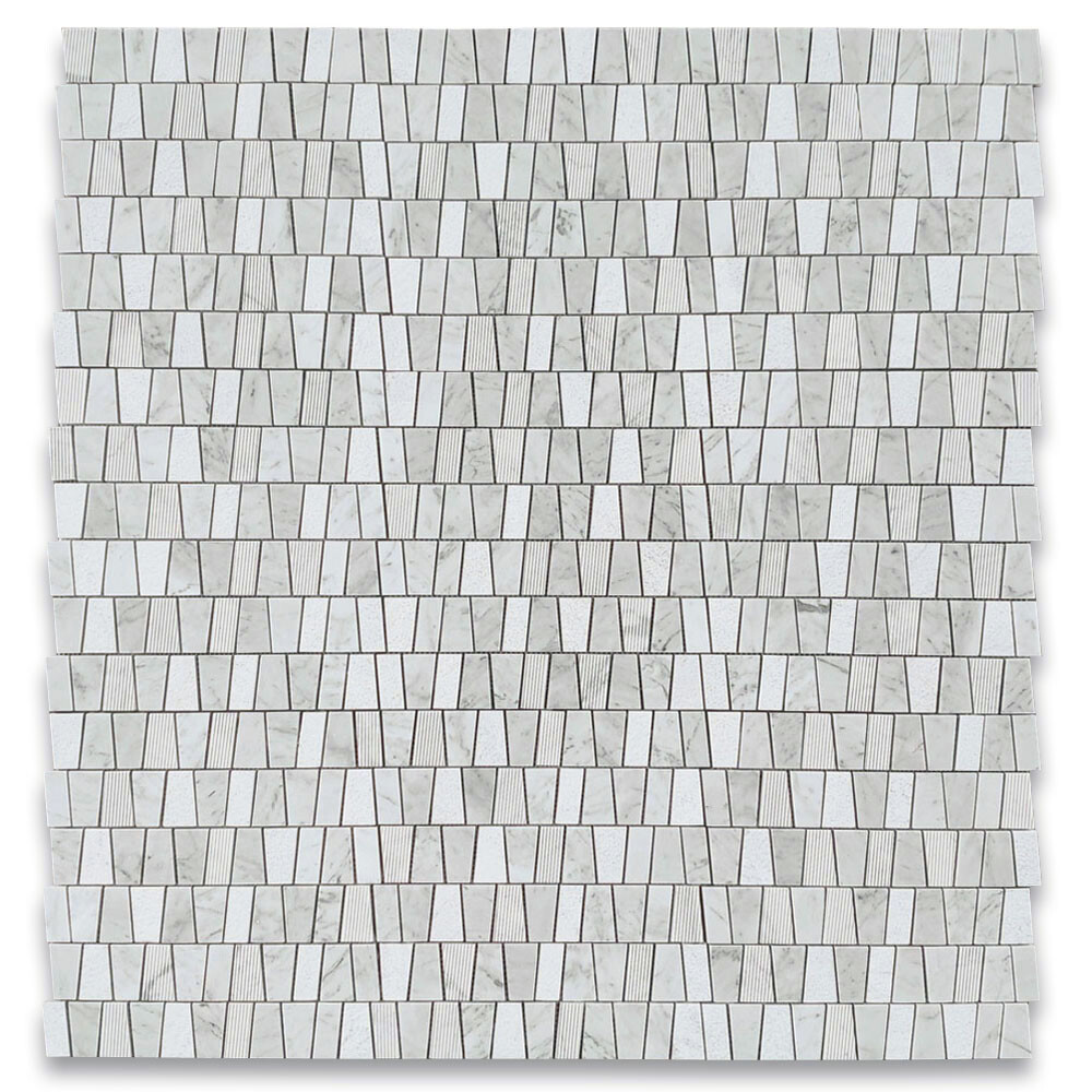 C2AXM Carrara White Marble Trapezoid Tile Multi Finished Honed Bushed Gooved