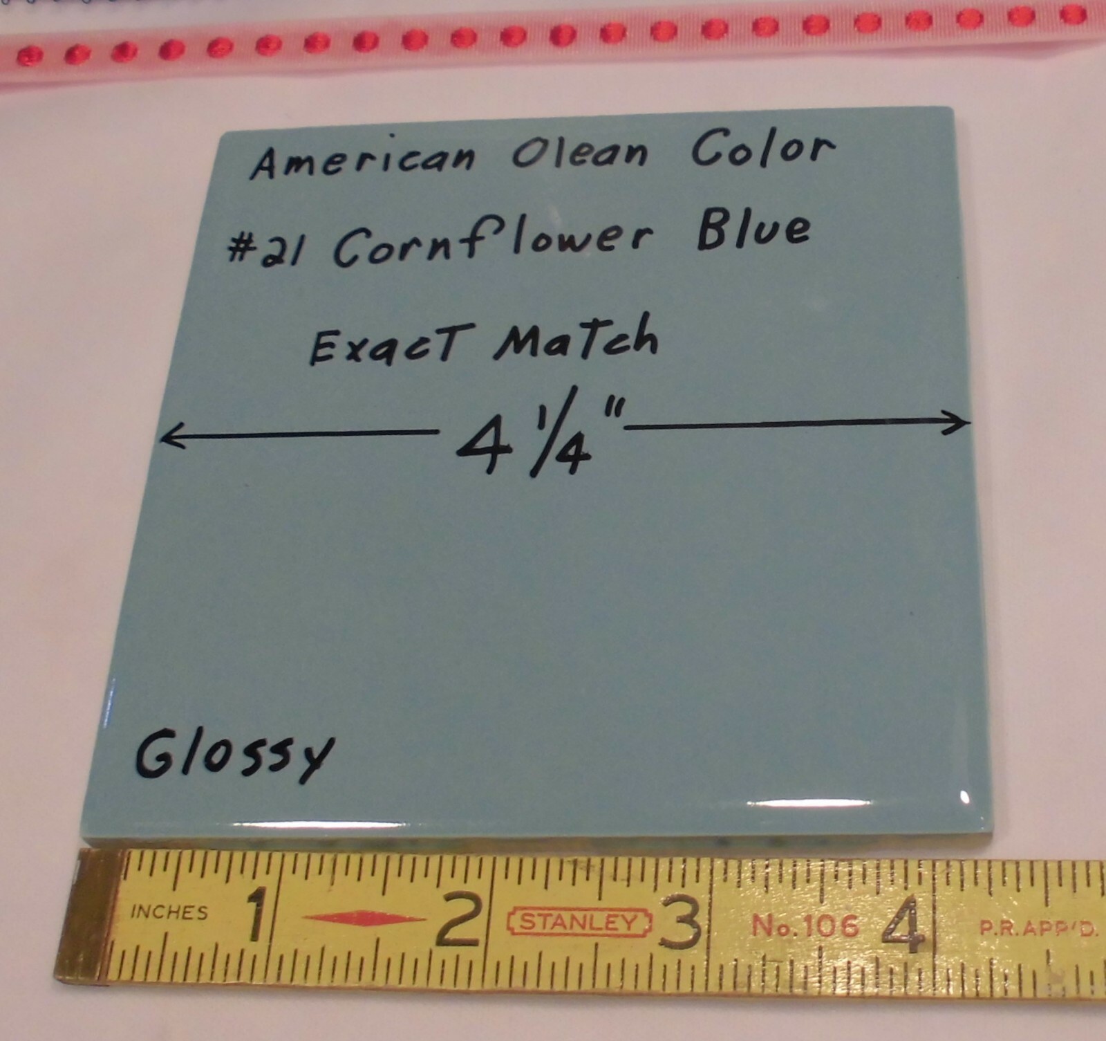 1 pc. Cornflower Blue Color 4-1/4″ Glossy Ceramic Tile: match American Olean #23