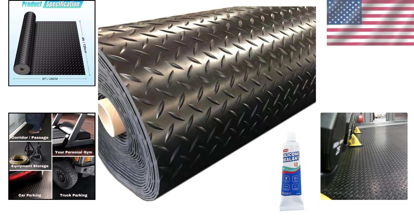 Durable 4×8 FT Rubber Flooring Roll – Easy Clean Waterproof Anti-Slip Material