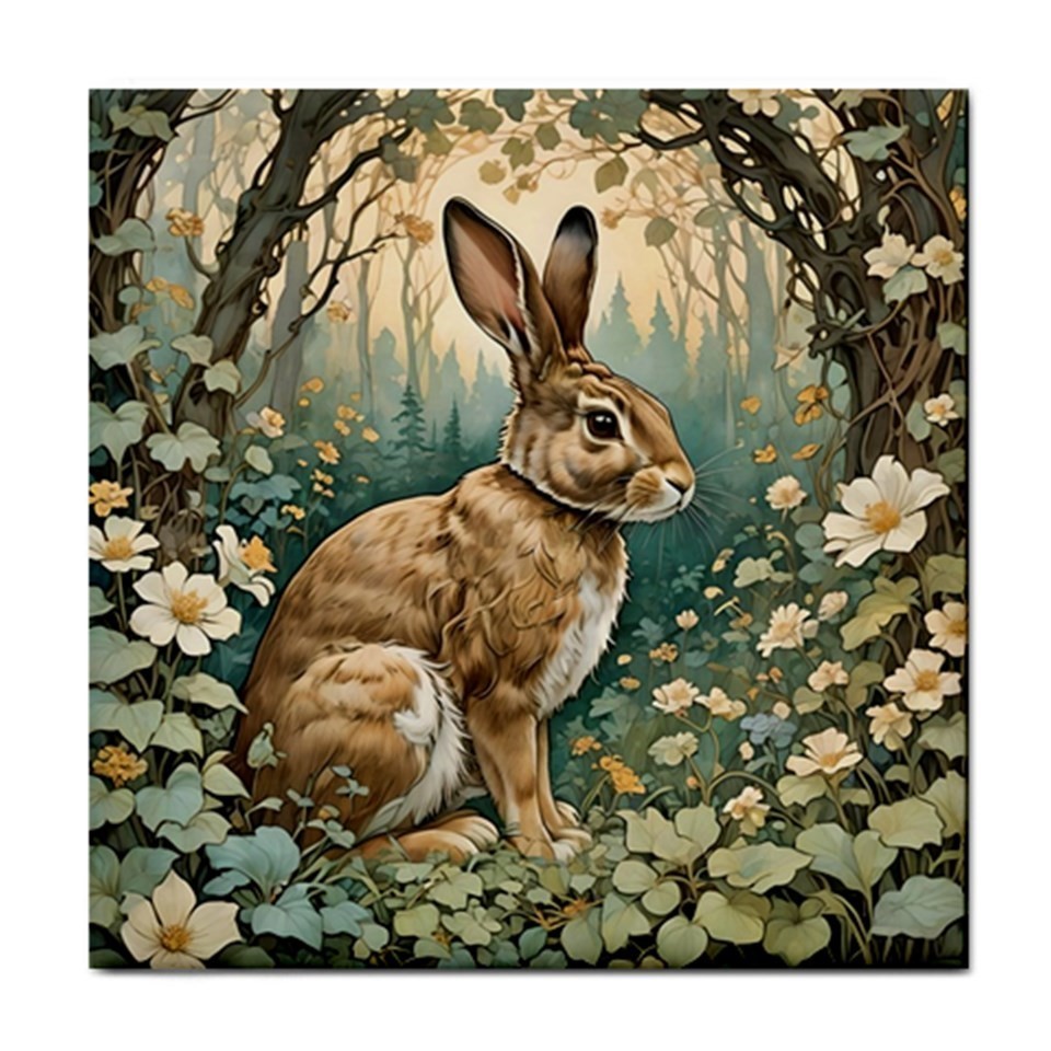 Ceramic Tile Rabbit 1 art nouveau 4.25×4.25, 6×6 or 8×8 inches Printed in US