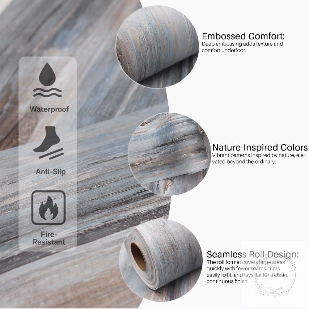 Peel and Stick Vinyl Flooring – 11.8″ X 118″ Nature-Inspired Colors Flooring,