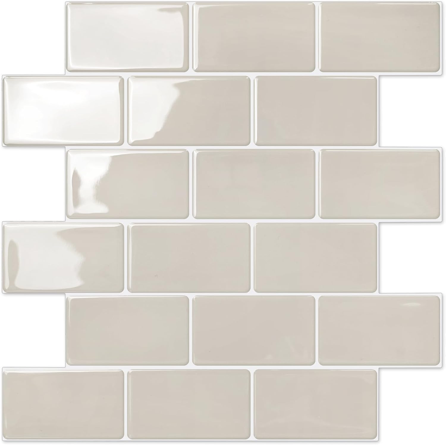 Light Gray Beige Subway Tile Peel and Stick Backsplash – 10 Sheets, 12″x12