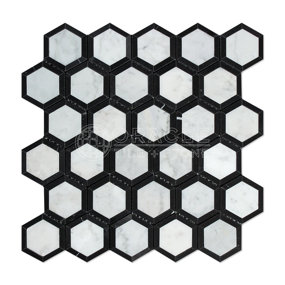 Carrara White Italian (Bianco Carrara) Marble Hexagon Mosaic Tile POLISHED Tile