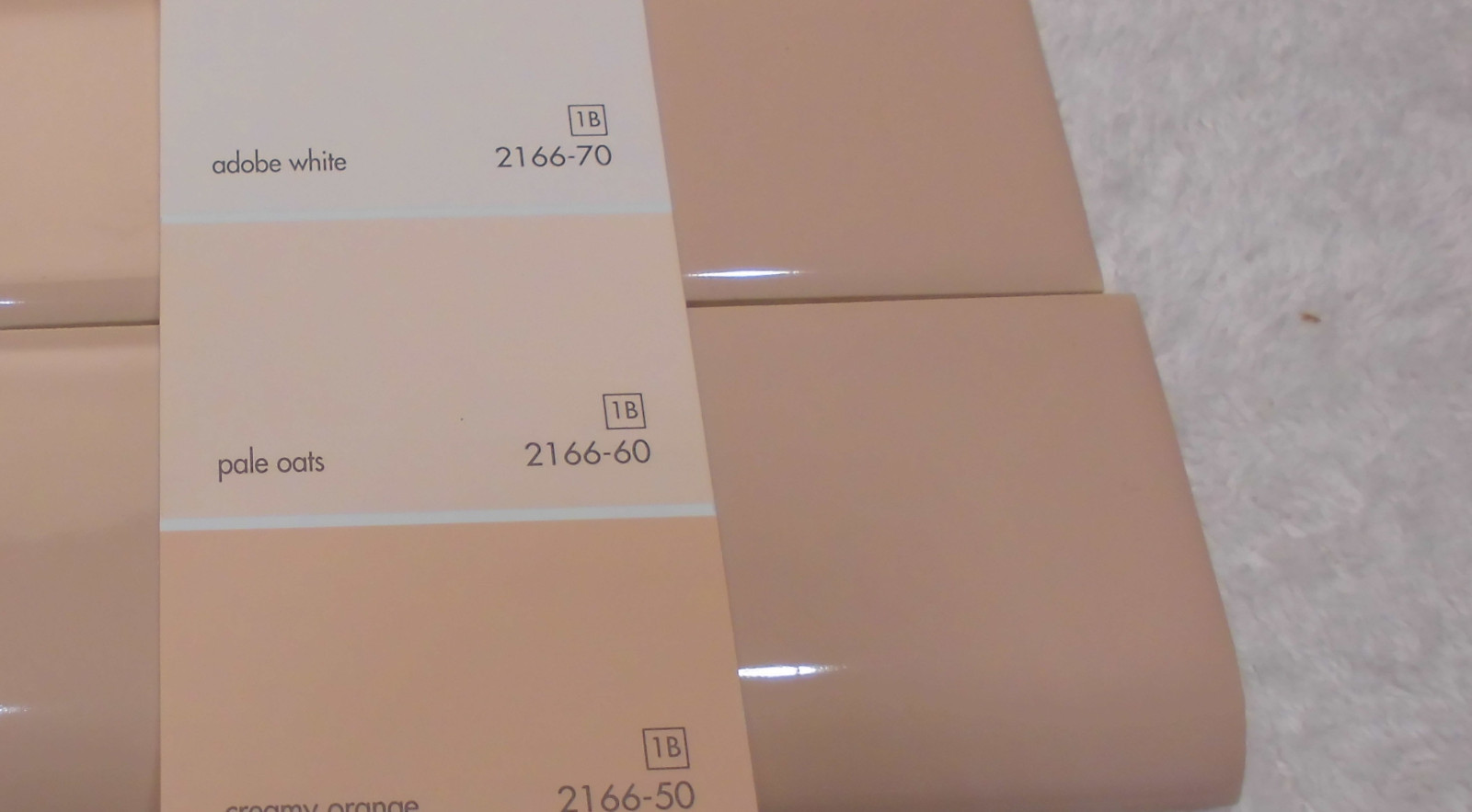 1 pc. Suntan-Beige 2” X 6” Glossy Ceramic Surface Bullnose tile by Mid-State Co.