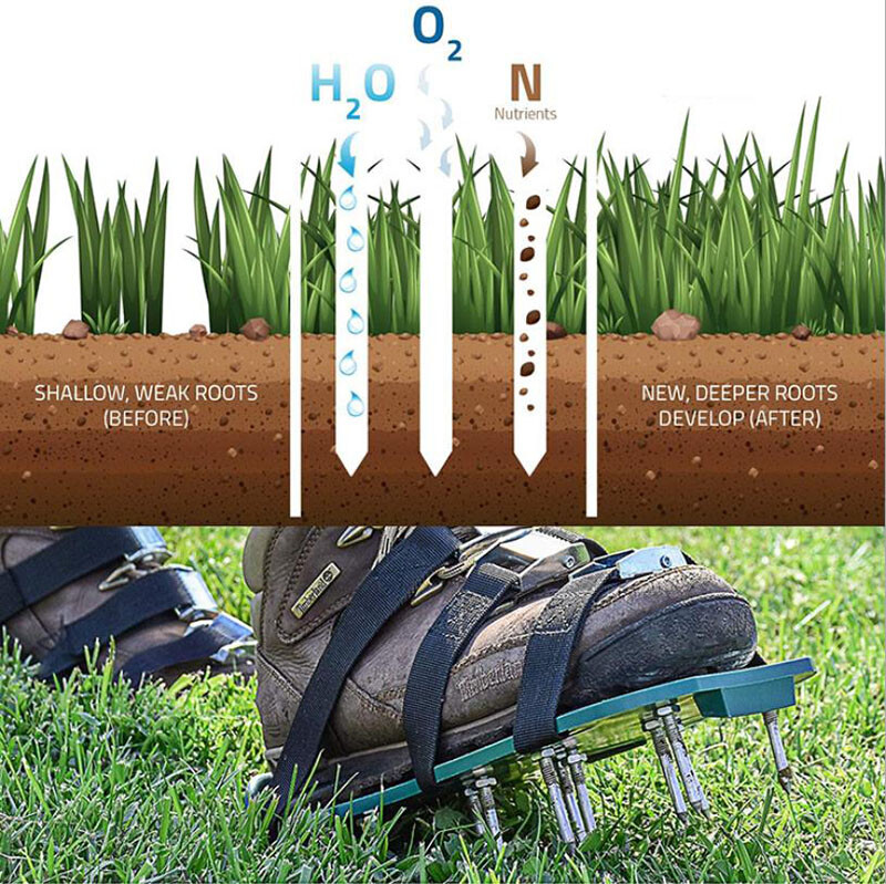 1 Pair Lawn Aerator Shoes Ground Spiked Garden Lawn Aerator Shoes Buckles Tools