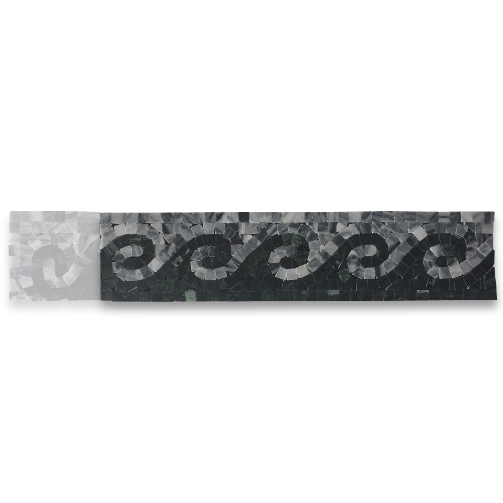 B0081P Marble Mosaic Border Listello Accent Tile Spray Grey 3.1×13.8 Polished