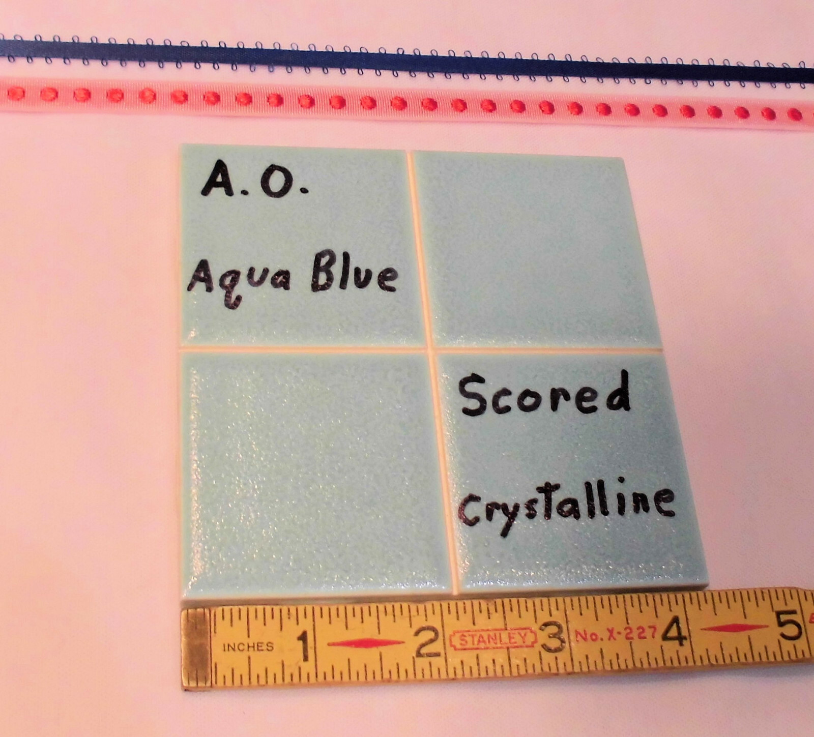 1 pc. *Aqua Blue* 4-1/4″ Ceramic Tile; Scored Crystalline by American Olean NOS