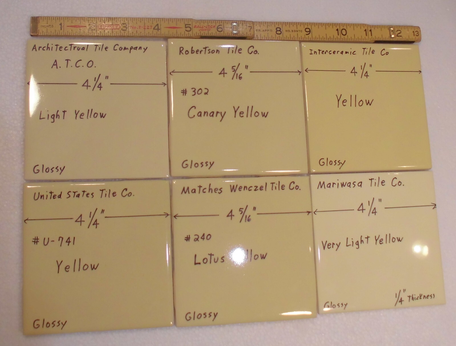 1 pc. Yellow 4-1/4″ Glossy Ceramic Tile by United States Tile Co. #U-741 NEW