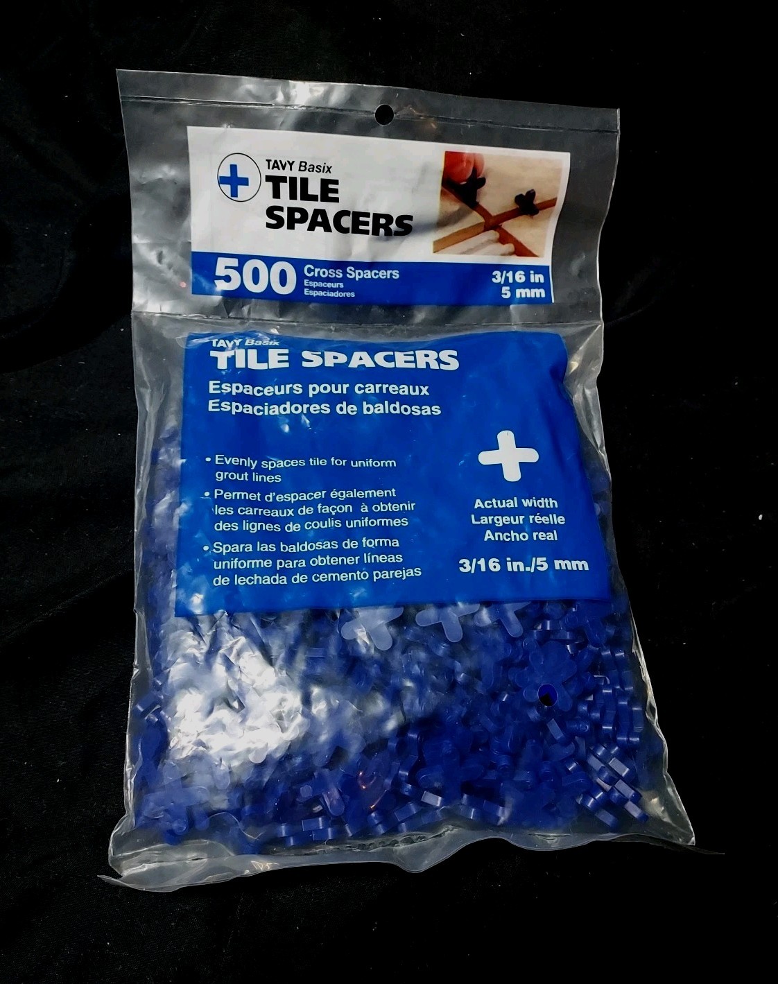 3/16″ 5mm Tavy Basix Tile Spacers 500 Blue Cross Spacers New Unopened Package