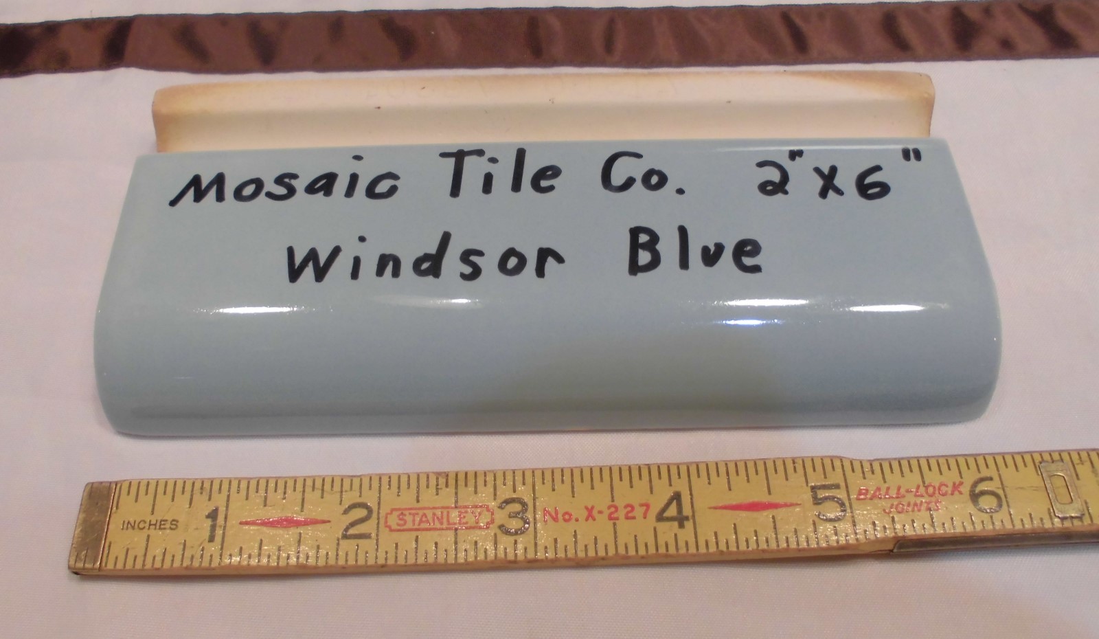 1 pc. Windsor Blue: 2″ X 6″ Glossy Ceramic Bullnose Radius Tile by Mosaic Co.