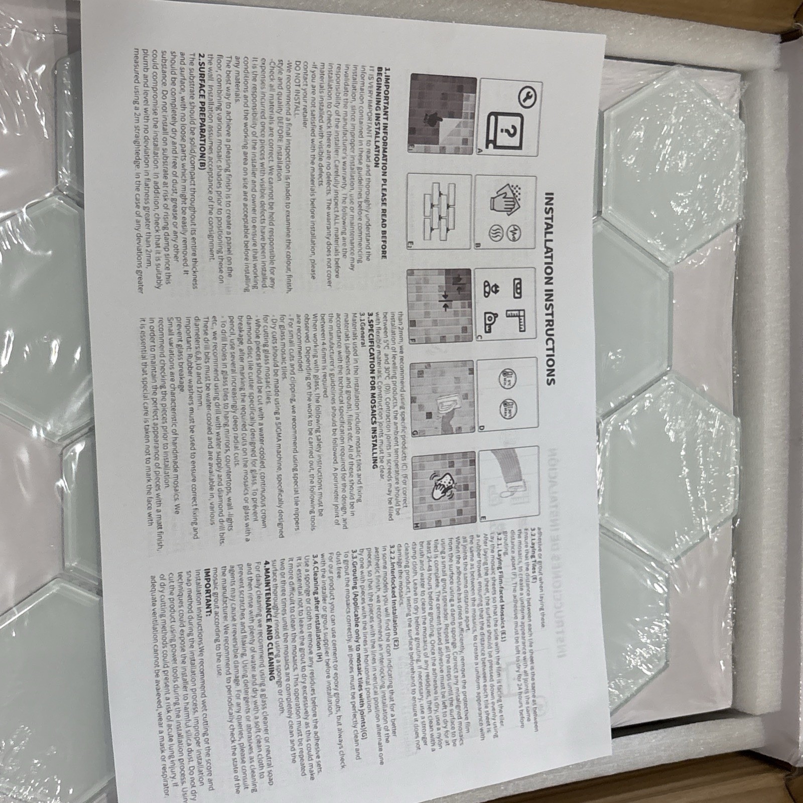 5 Sheets White Hexagon Glass MosaicTiles,12″ x 10″ Backsplash Tile