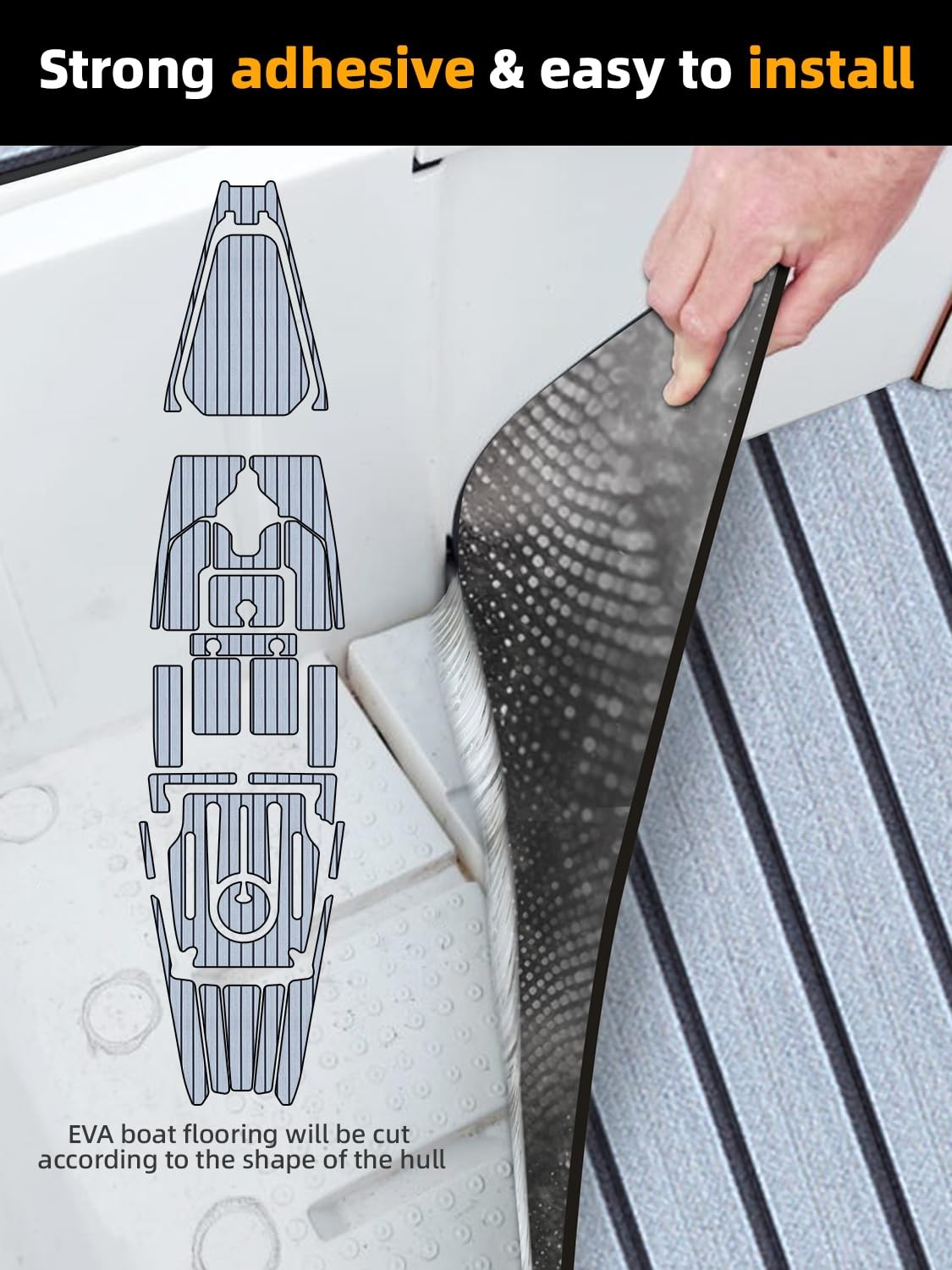 EVA Foam Boat Decking Faux Teak Marine Mat for Yacht RV Kayak, 94.5″x15.7″ Grey