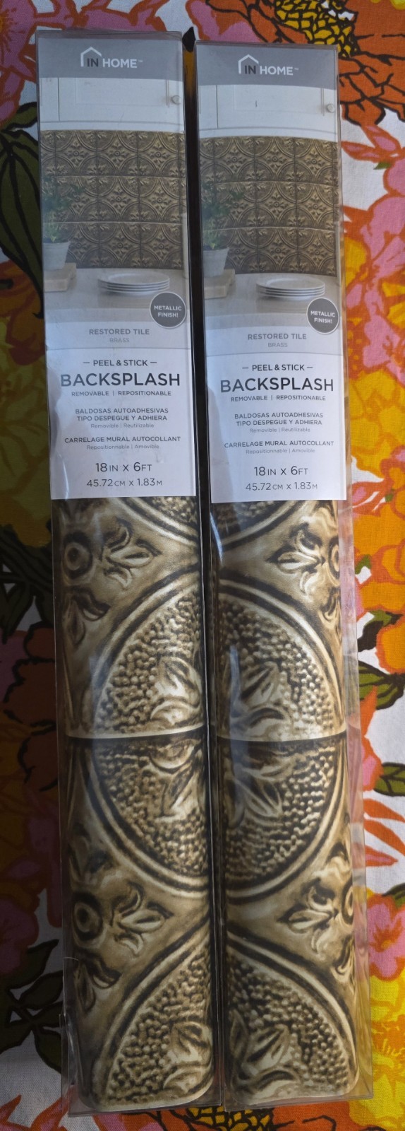 Lot of 2 Rolls of Removable Peel & Stick Backsplash Wall Tile 18 Inches X 6 Feet