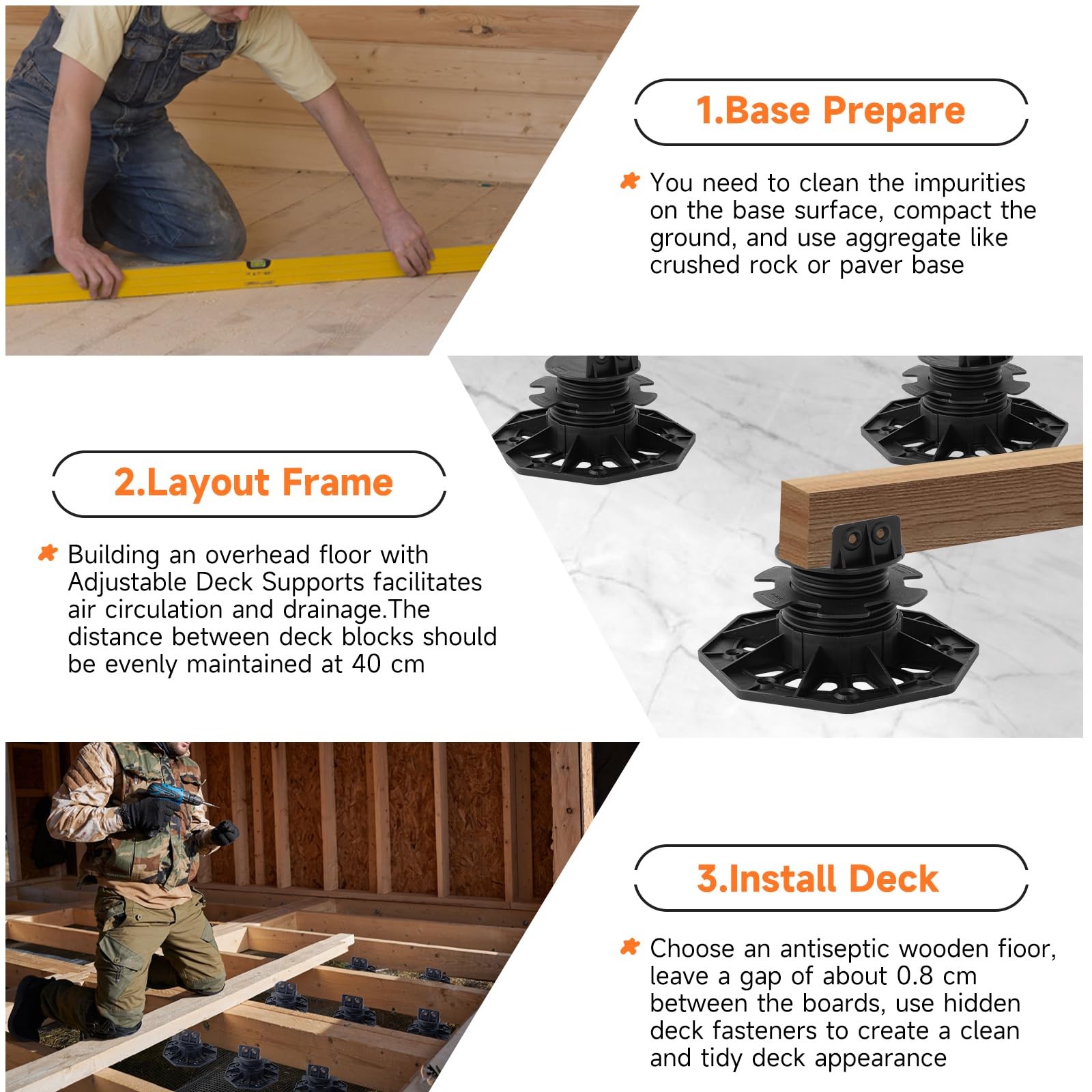 24PACK Adjustable Deck Support Pedestal, 1-3/16” to 2-3/4” Height, Deck Fou…