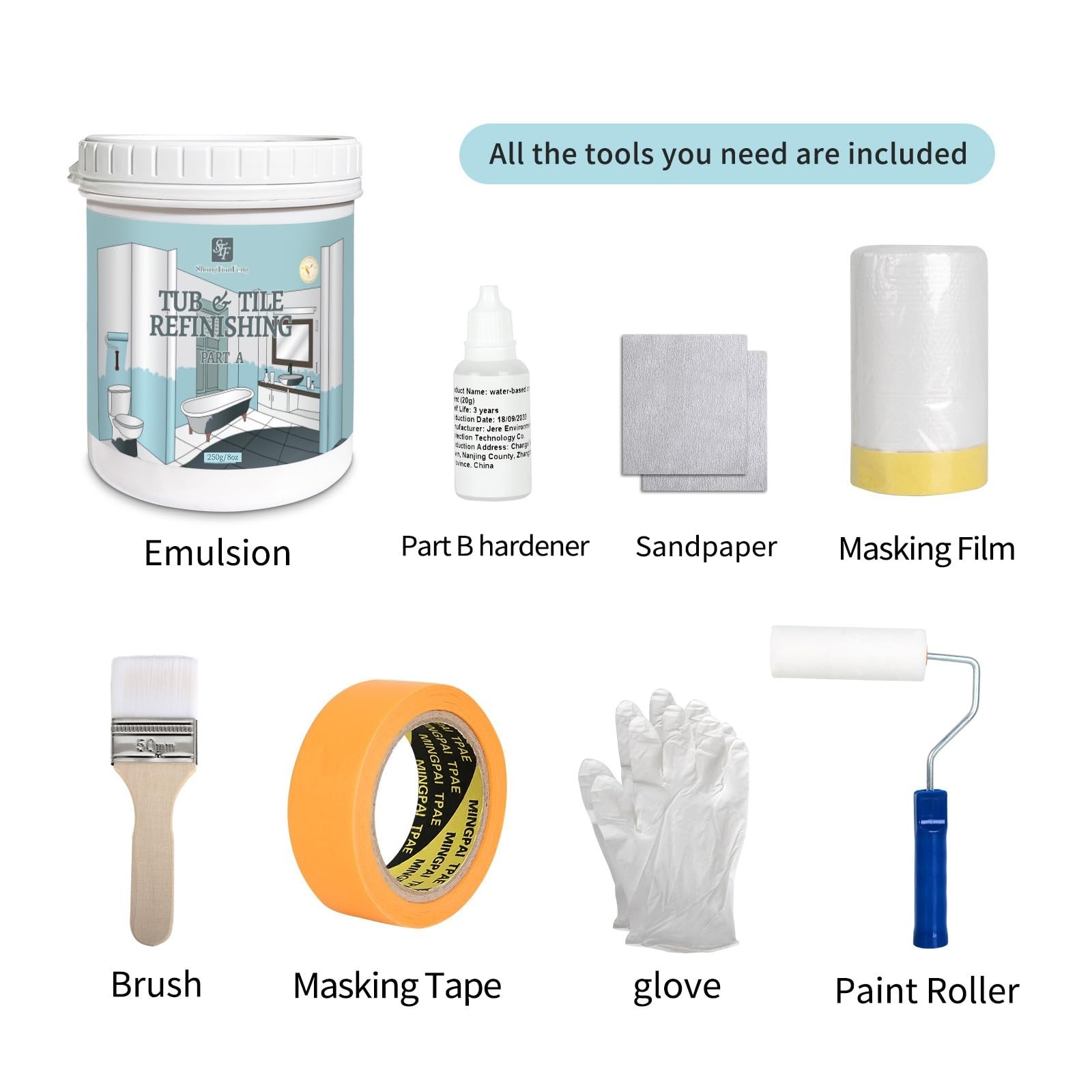 Tub & Tile Refinishing Kit – Bathtub/Bathroom Tile/Countertop Paint, Waterproof