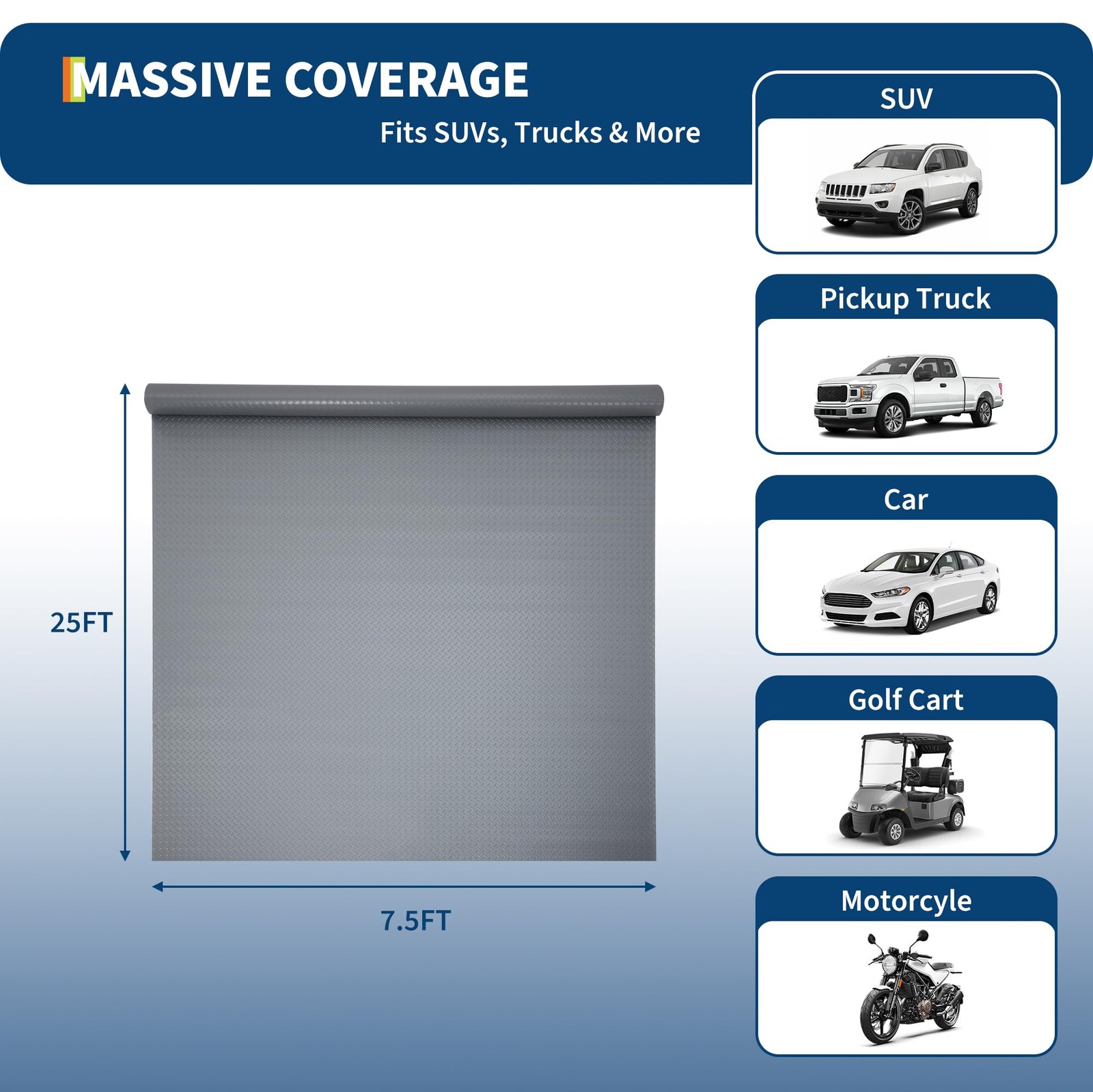 7.5×17/7.5×25/8×20 FT Garage Floor Mat, 2mm Thickened PVC Garage Floor Mat Roll