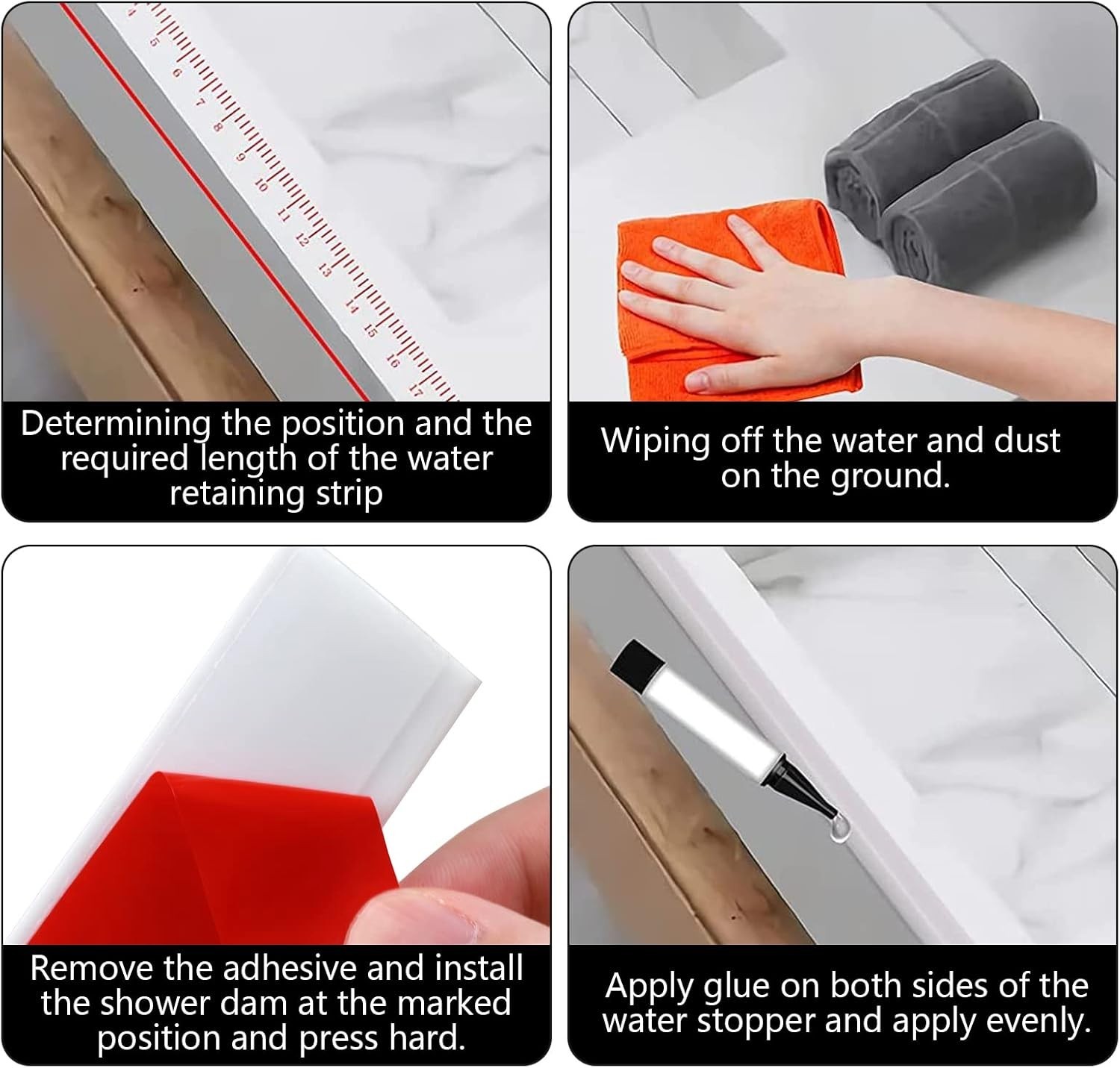 67Inch New Collapsible Shower Threshold Water Dam, Self Adhesive Silicone Water