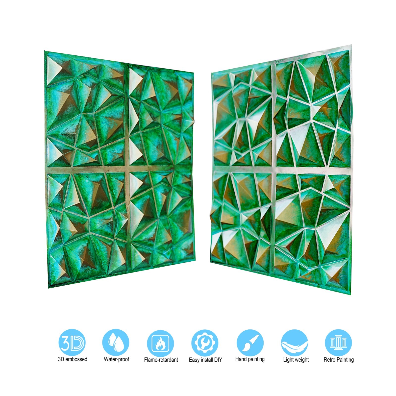 PVC Ceiling Tile Renovation Geometric PLM101 Washed cyan gold 10pcs PAINTSDECOR