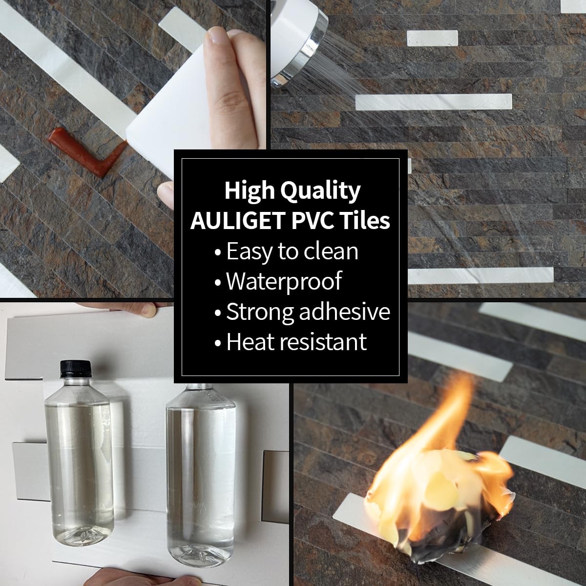 AULIGET 20 Sheets Rust Slate Peel and Stick Backsplash, PVC Mixed Metal Silve…