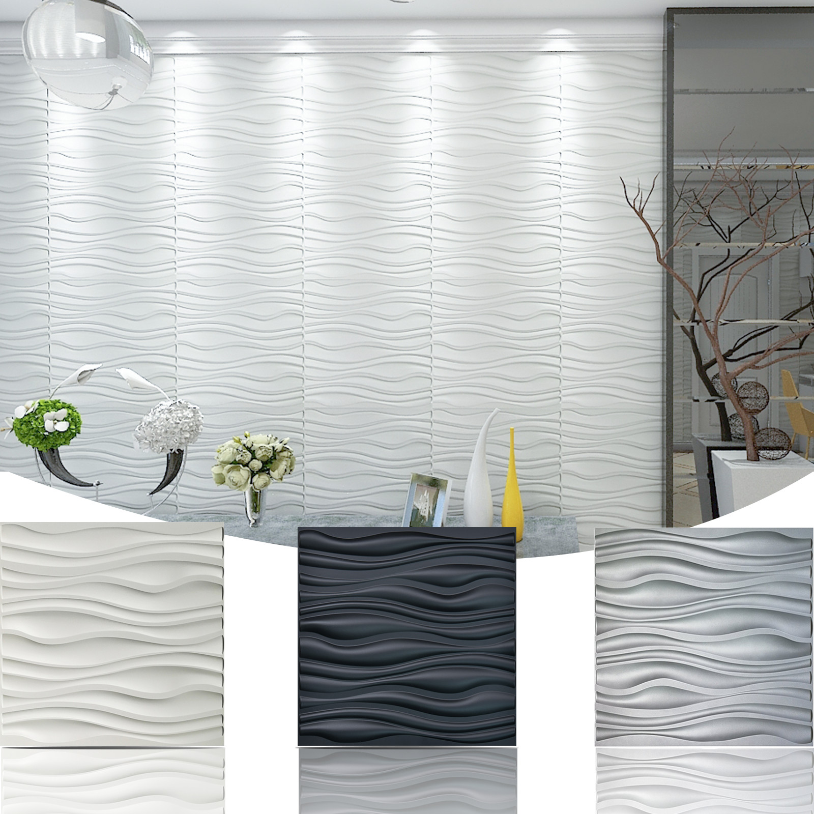 Art3d PVC Wave Board Textured 3D Wall Panels, 19.7″ x 19.7″,32 sqft (12 Pack)