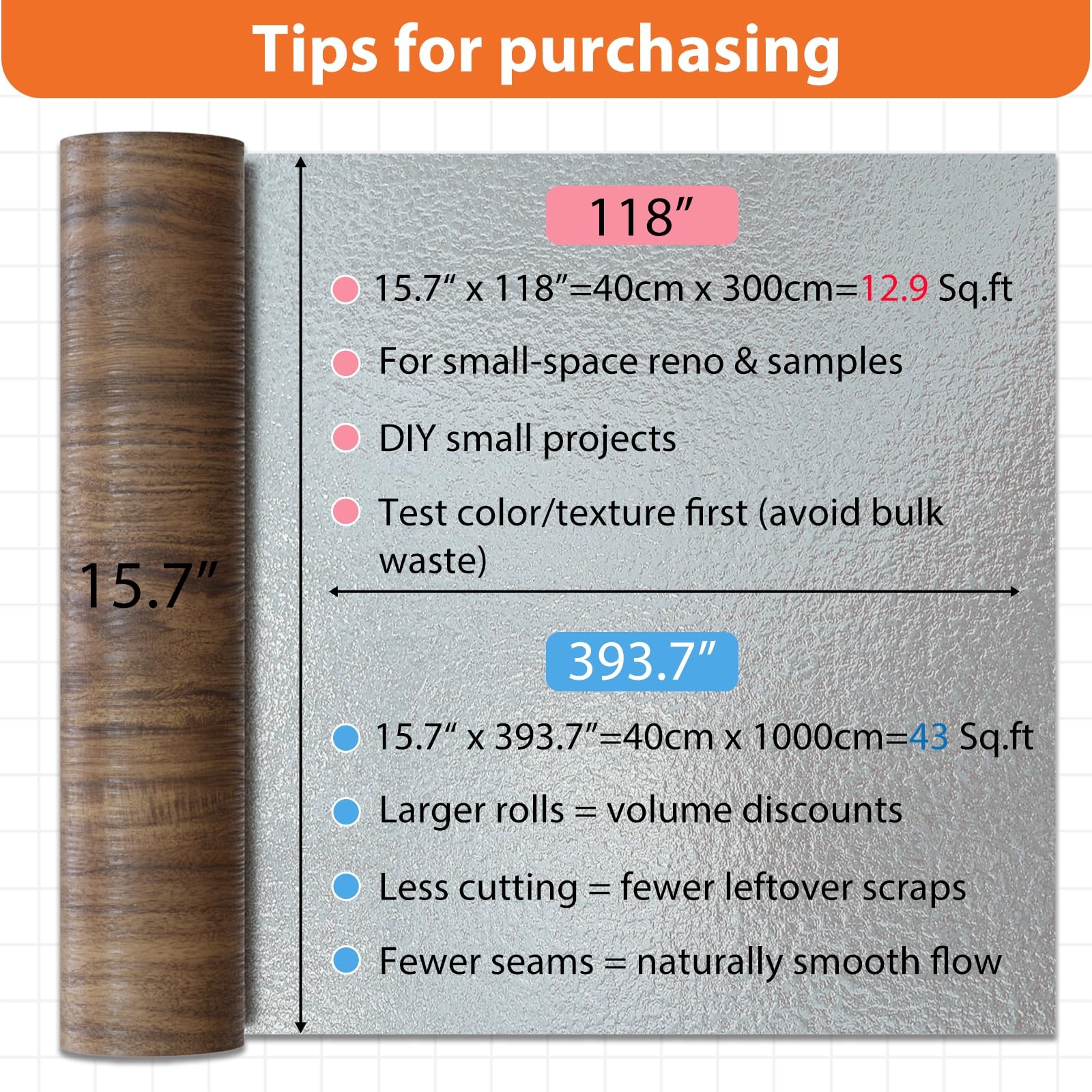 Wood Grain Vinyl Flooring Roll 15.7″ x 118″ Brown Peel & Stick Waterproof Flo…