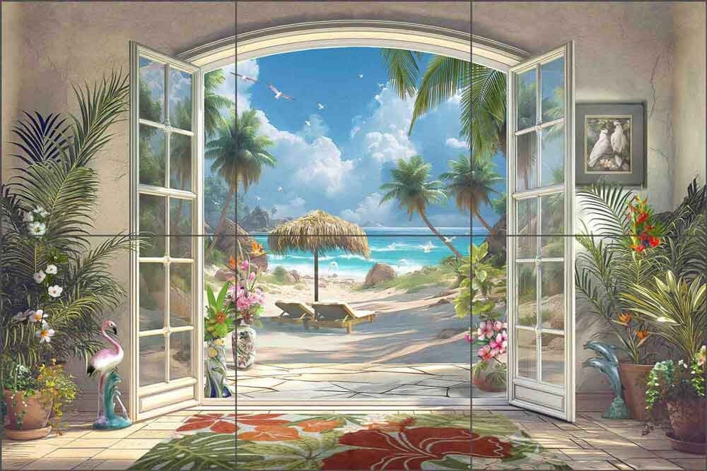 Seascape Tile Backsplash Steve Hunziker Coastal Art Ceramic Mural OB-SH1814b