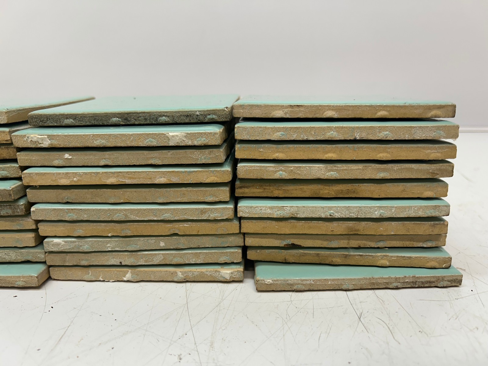50 Vtg USQTCO Romany Ceramic Tile Blue Green MCM 4.25″ Tiles Kitchen Bath Used A
