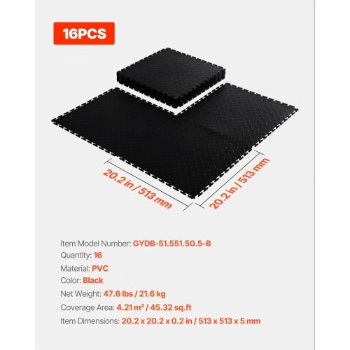Garage Floor Tiles Interlocking, 16 Pack 20.2 x 20.2 x 0.2 in Interlocking Modul