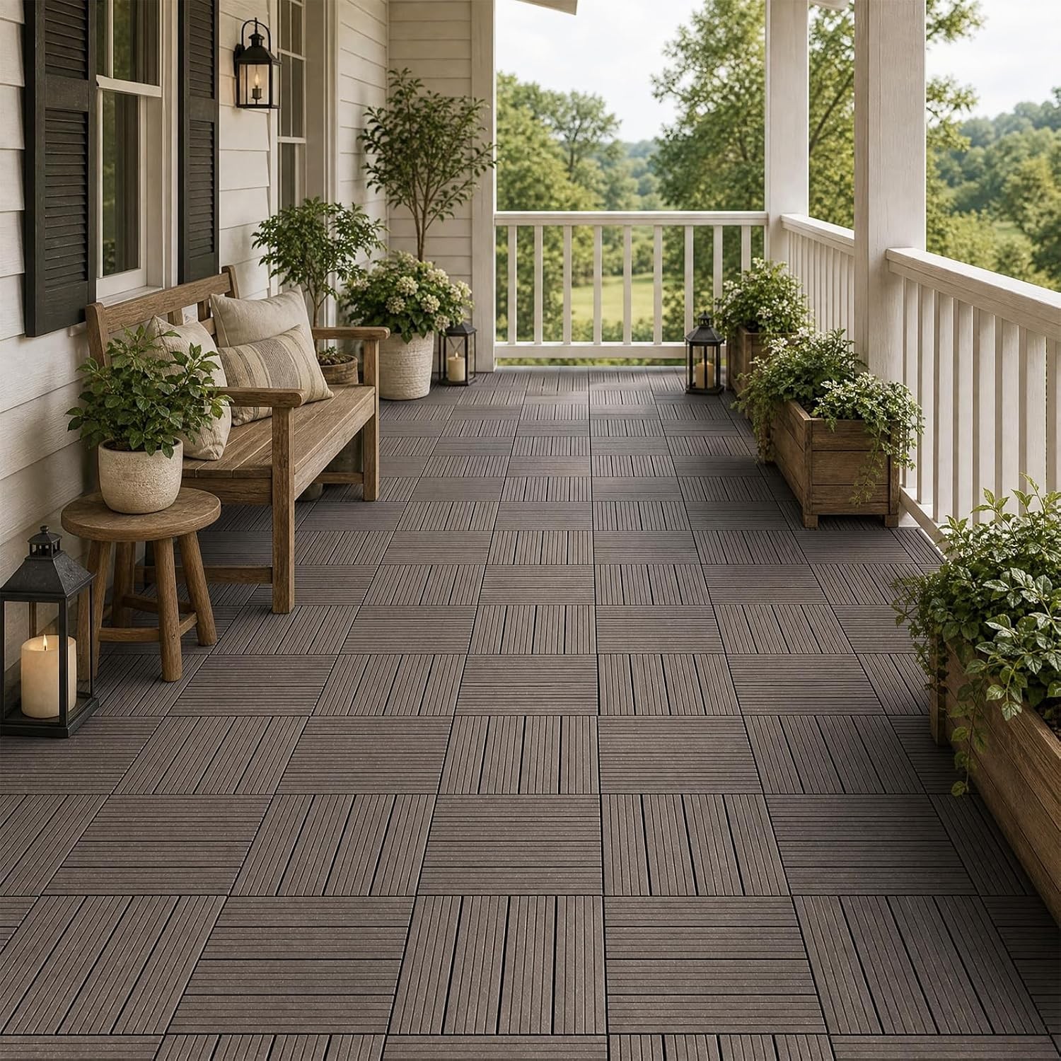 10 Pack Snap-Lock Deck Tiles 12x12in WPC Outdoor Flooring for Garden Poolside
