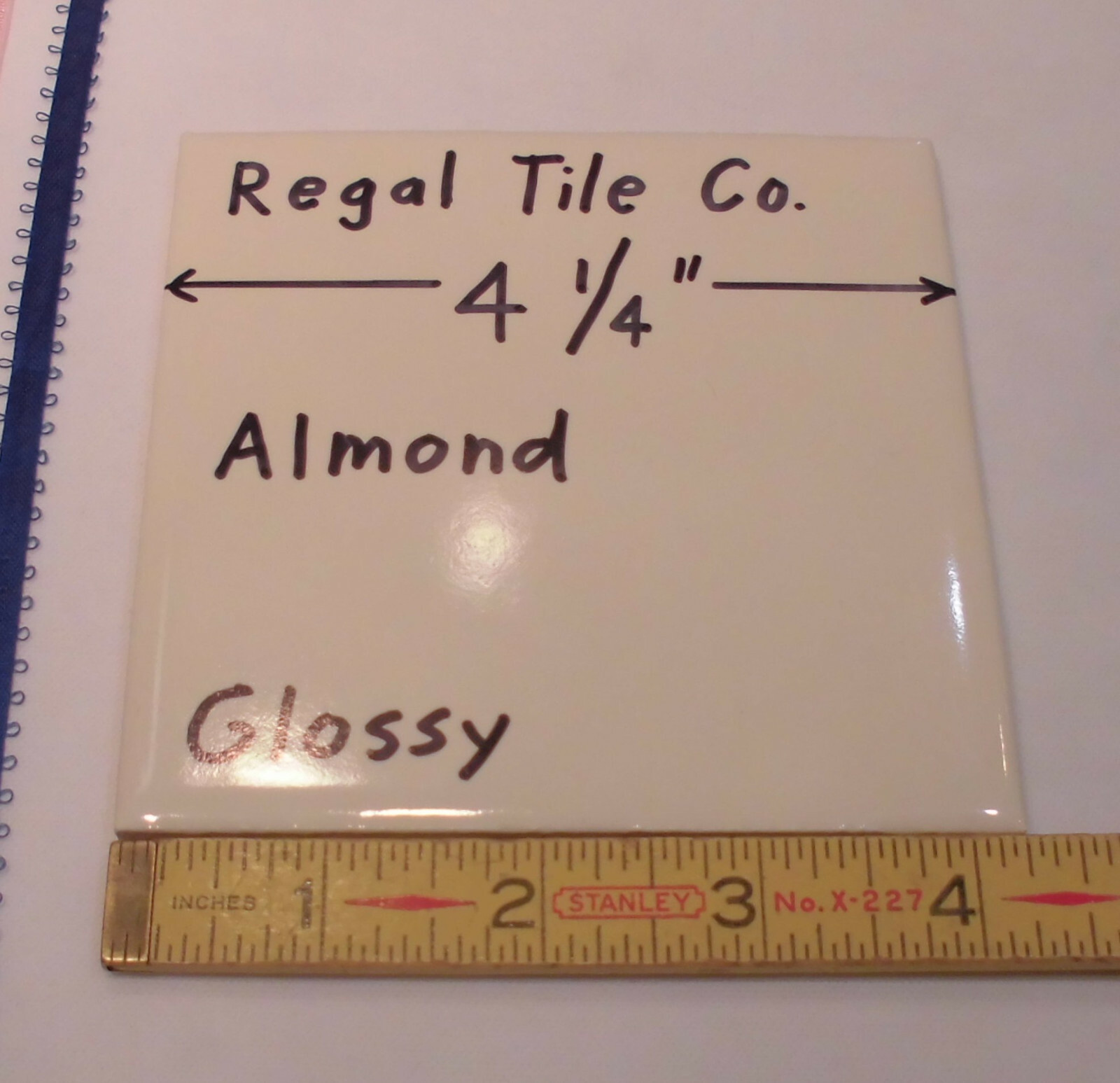 1 pc. Glossy Ceramic Tile *Light Almond* 4-1/4″ by Regal Co. New Stock, USA