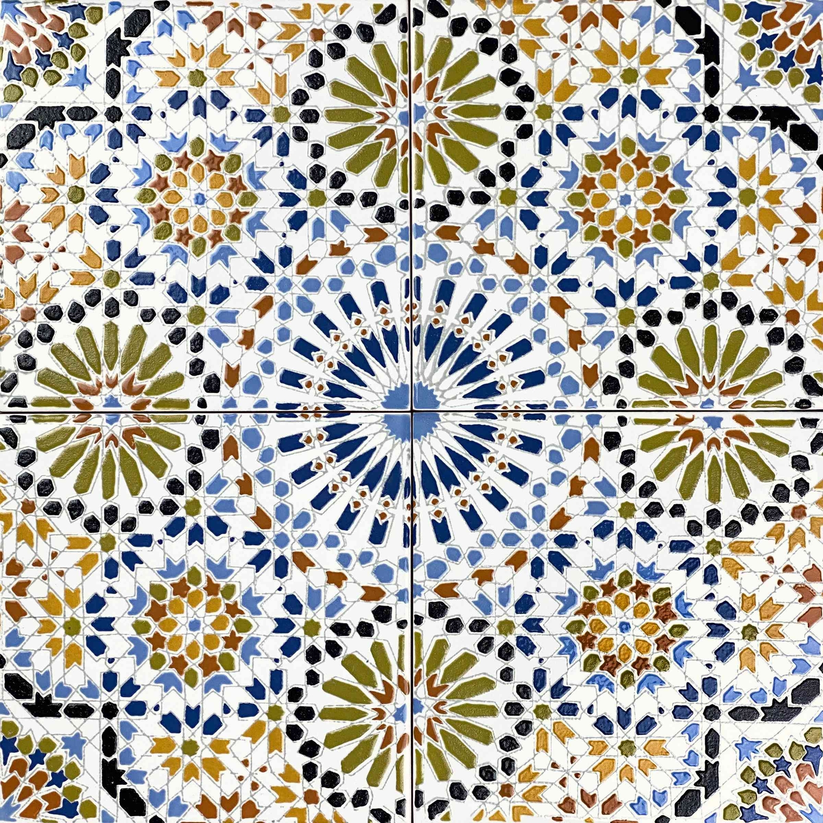 Moroccan ceramic tiles 8×8 inch, 12 tiles in Coloured Patchwork Mosaic – Kenza