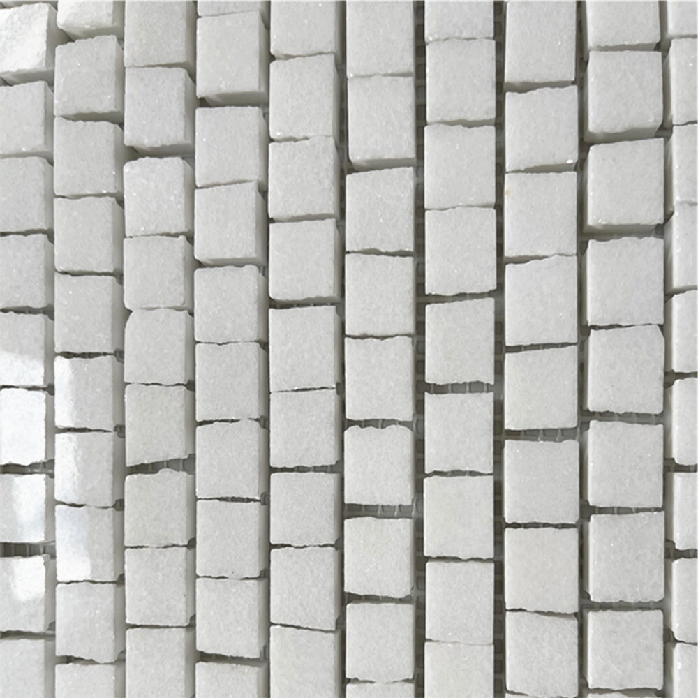 T29P Thassos White Marble Hand Clipped Random Broken Mosaic Tile Polished
