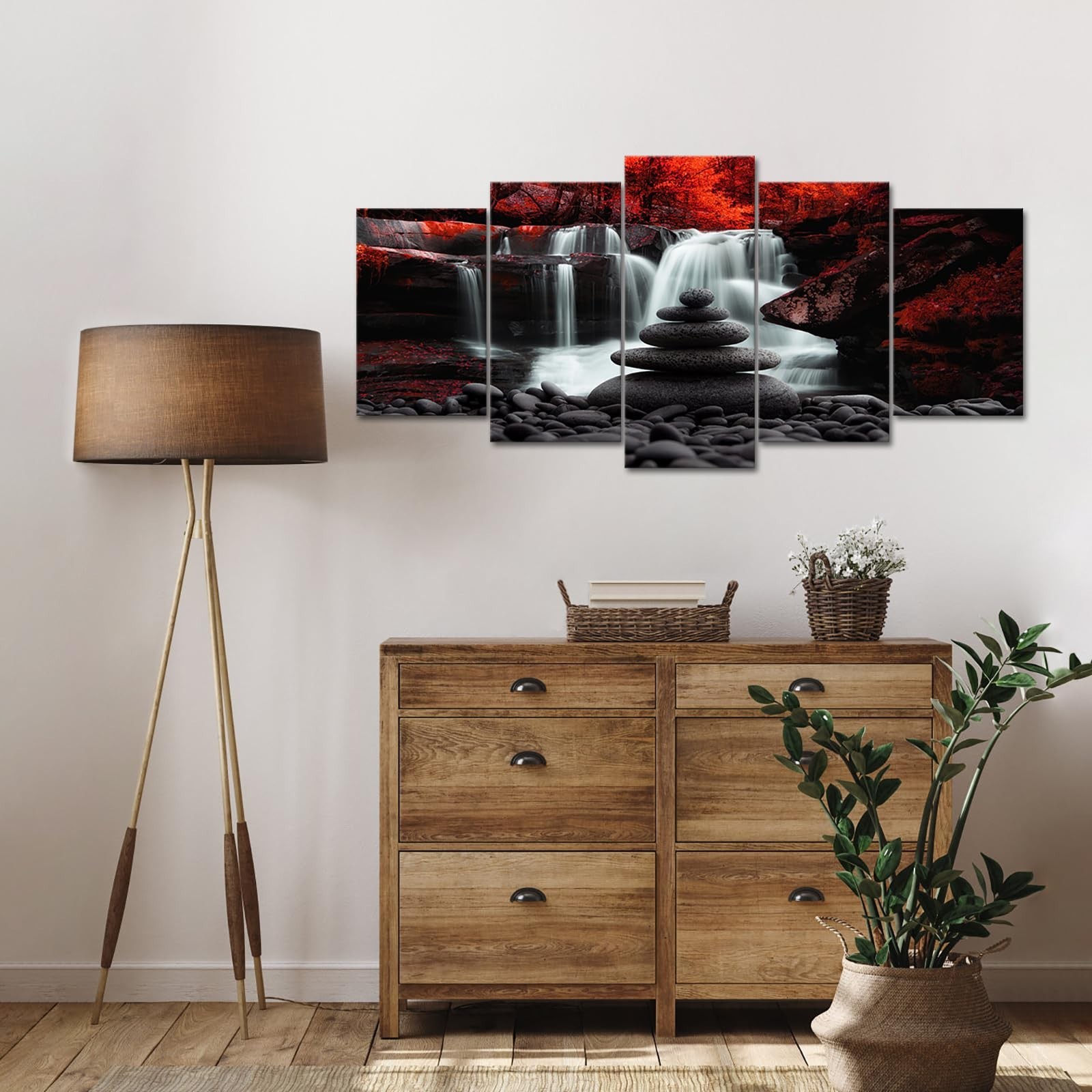 Conipit Black White Red Landscape Print Artwork for Living Room Red Tree Canv…