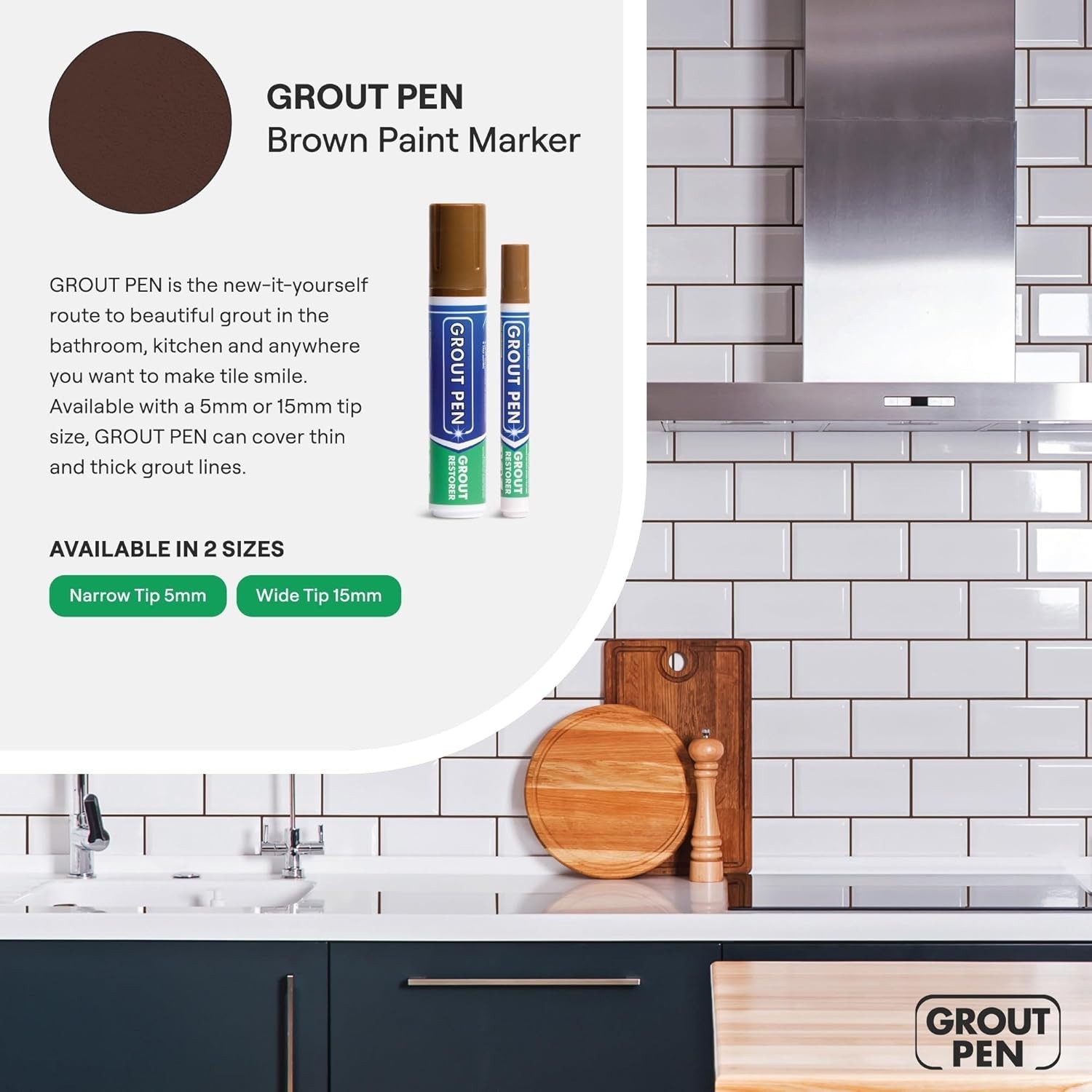 Grout Pen Brown Tile Grout Paint: Waterproof, Narrow 5mm Tip (7mL) – 3 Pack