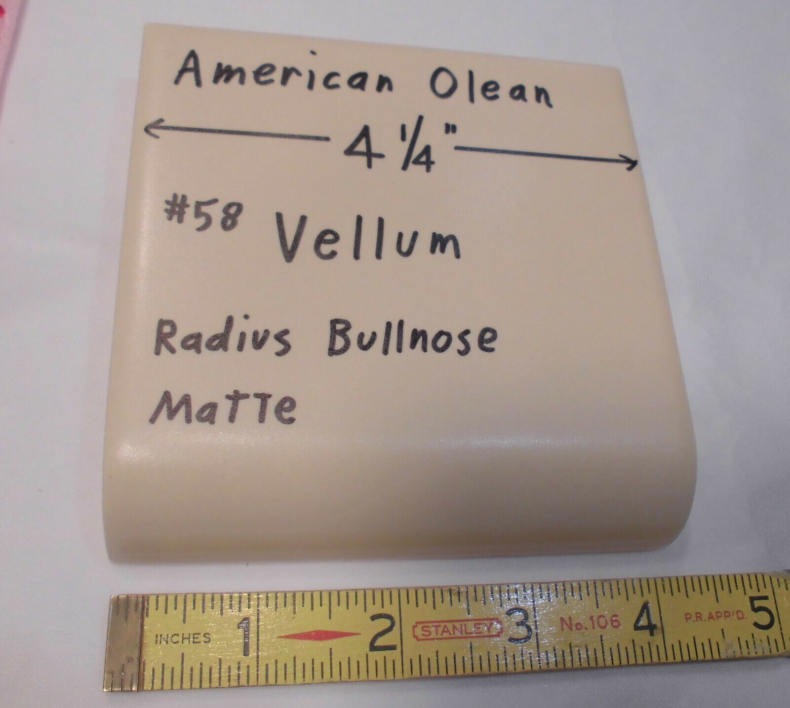 1 pc. Vellum – Tan: Matte Radius Bullnose Ceramic Tile 4-1/4″ American Olean