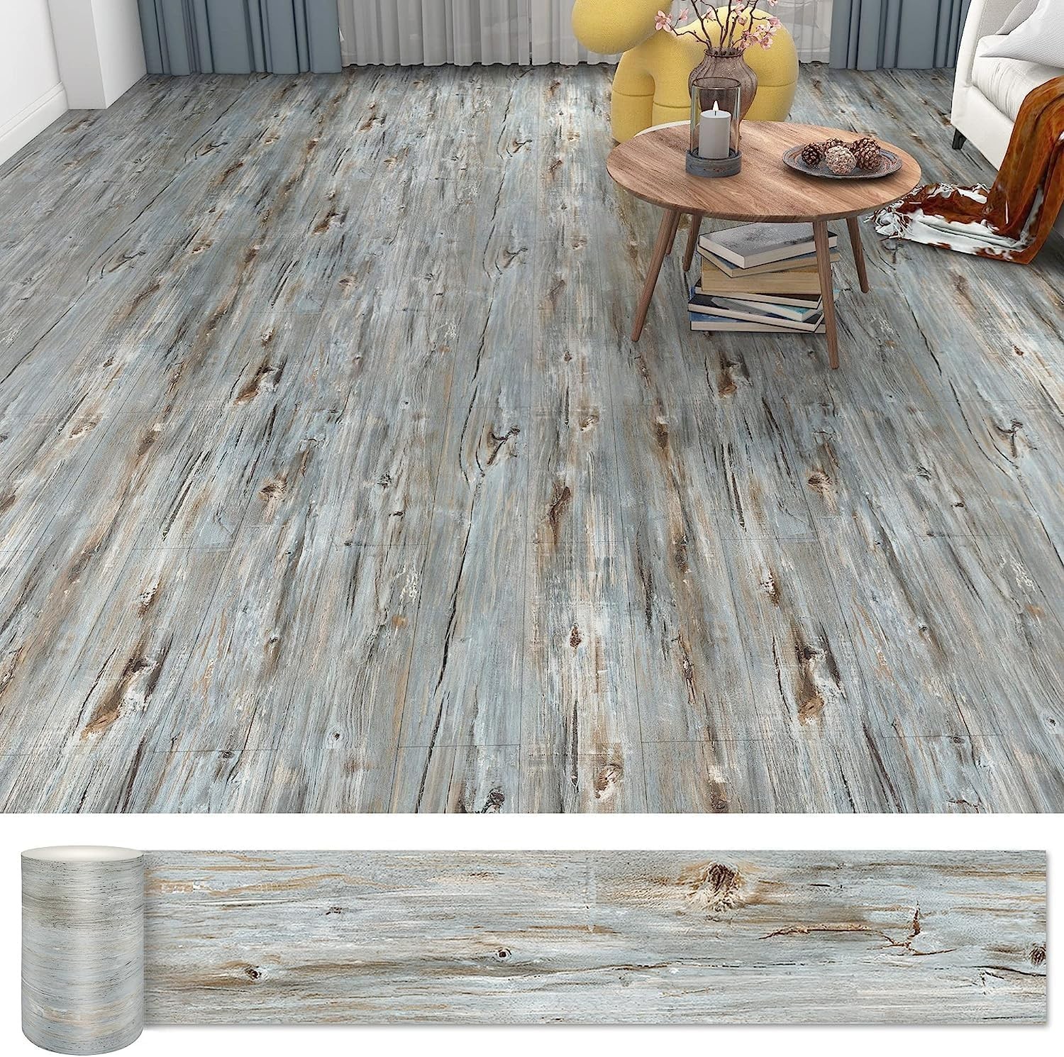 54 Sq.Ft,Wood Floor Tiles,36 Pack Grey Vinyl Flooring No Adhesive Residue 36″…